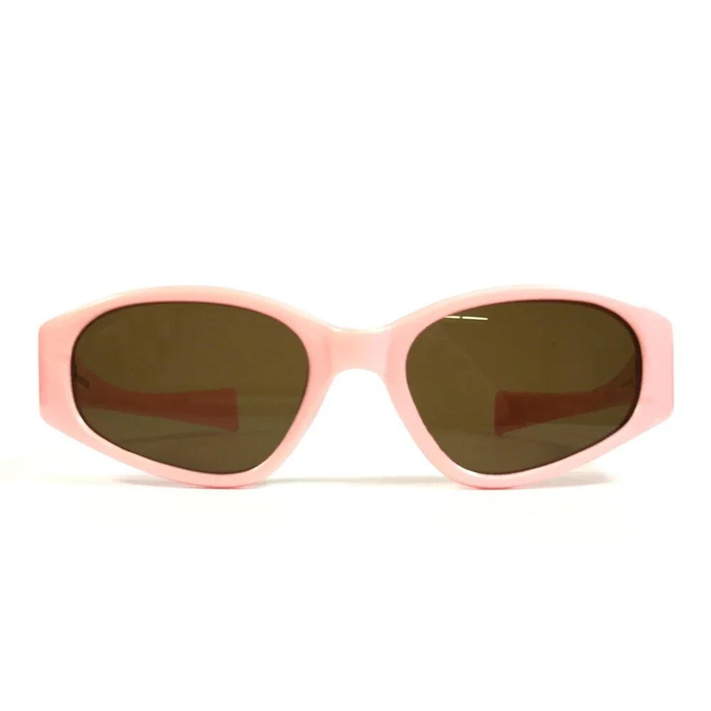 Vintage Sunglasses Baby Pink Oval Frames with Dark Brown Glass Lenses 57-19-125